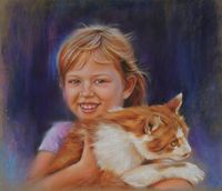 &ldquo;Daria and Rolly&rdquo;.Various soft ( PanPastel, Schmincke, Girault) and hard pastels ( Conte a Paris, Derwent rexel) on sanded Sennelier La cart, 35x45cm. My own reference.