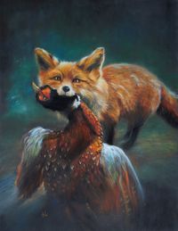 &quot;Fox with pheasant&quot;. My own reference.